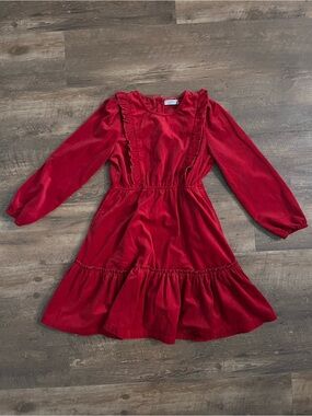 Girls Red Velvet Ruffle Casual Dress
